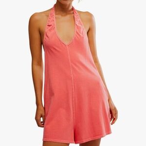Free People Movement Hot Shot Halter Romper Size Small Hot Pink Coral NWOT